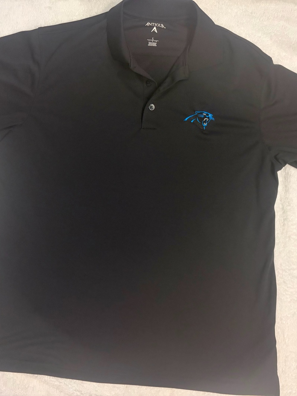 Antigua Men’s Black Polo with Blue Panther Emblem